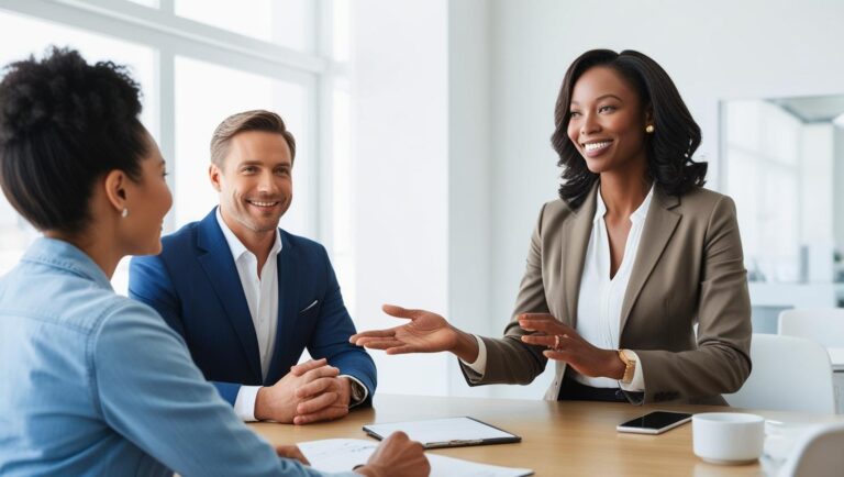 Small business owner engaging in a client briefing session – Business Support in action